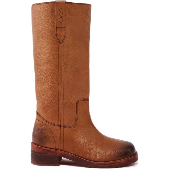 Vintage Knee High Boots for Women, Square Toe Banane Long Riding Boots Chunky Bl
